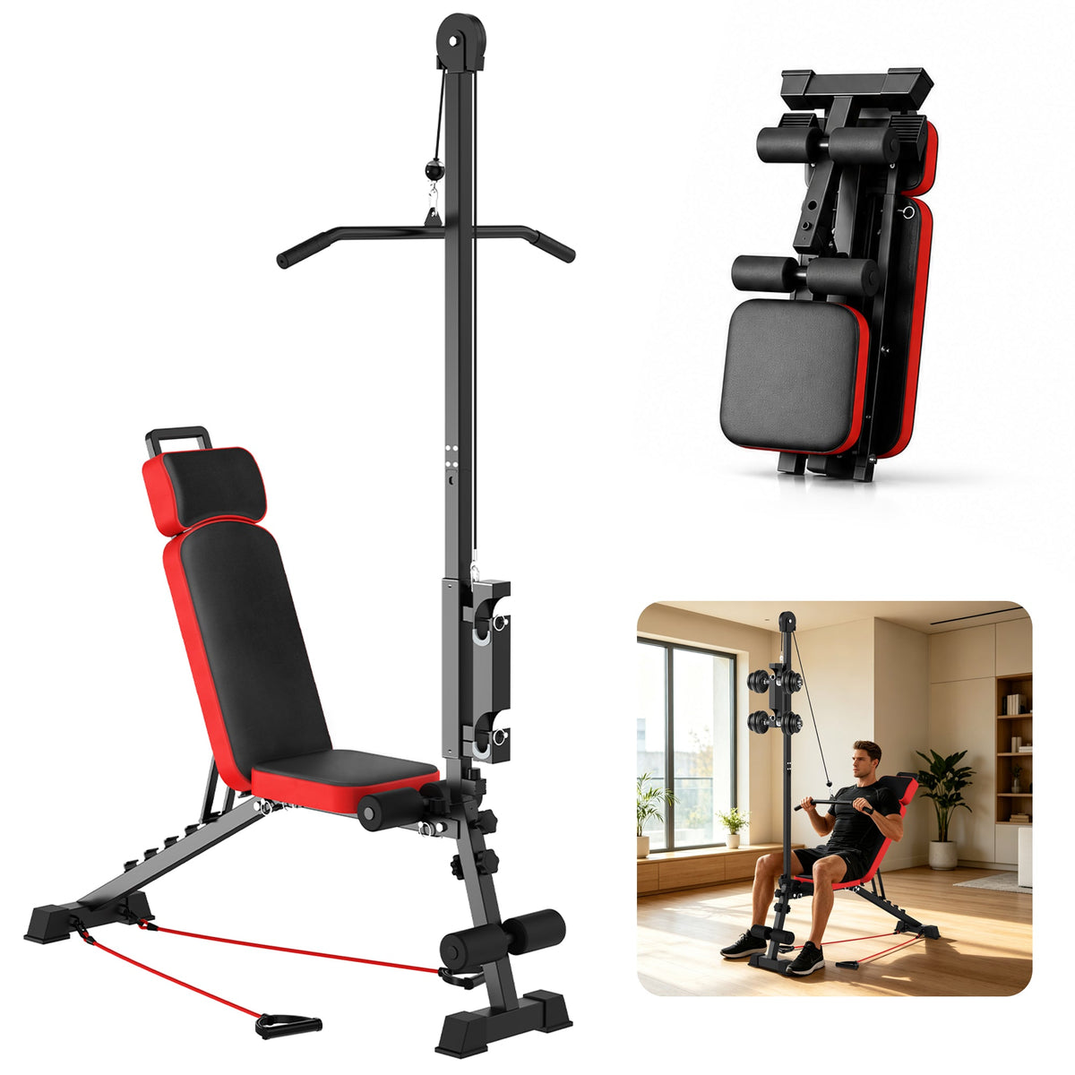 Multi Functional Weight Bench with Pulley Adjustable Backrest