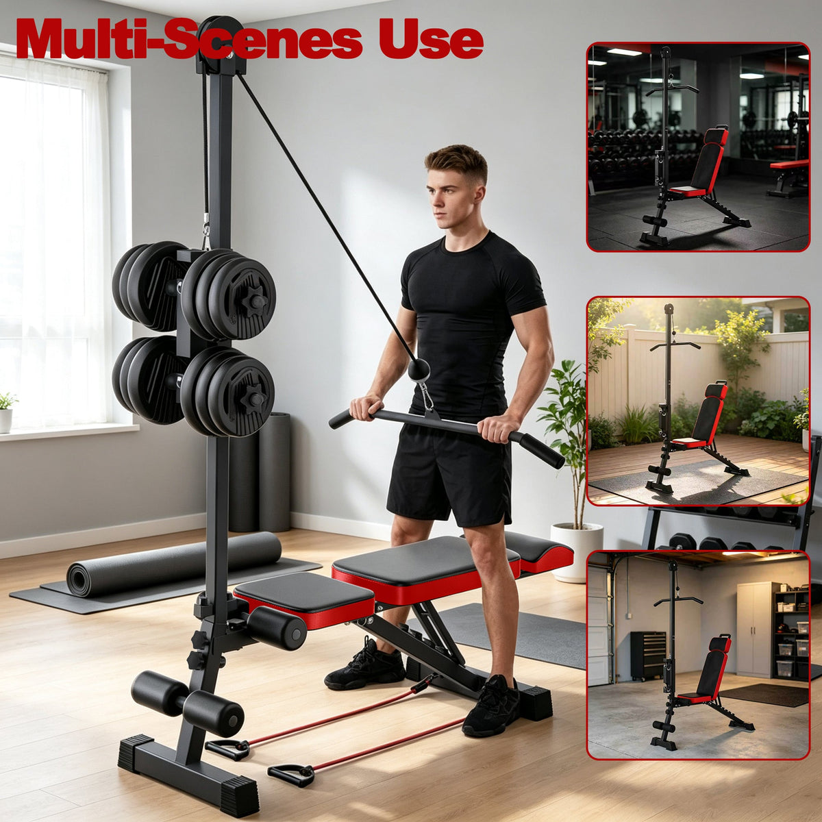 Multi Functional Weight Bench with Pulley Adjustable Backrest