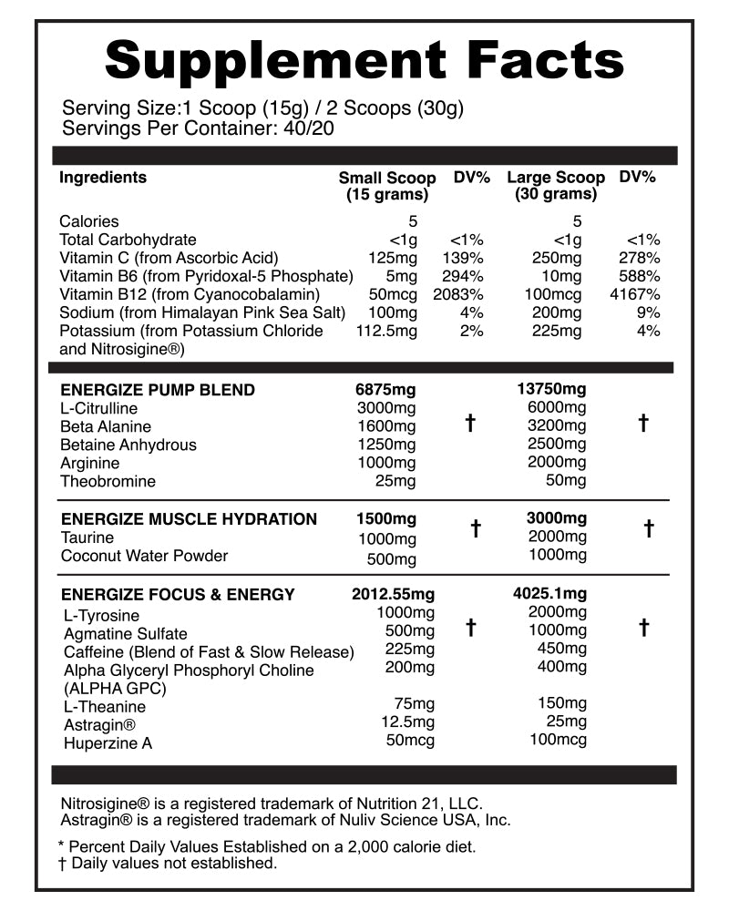 Energize Complete Pre Workout and Pump Blend Supplement