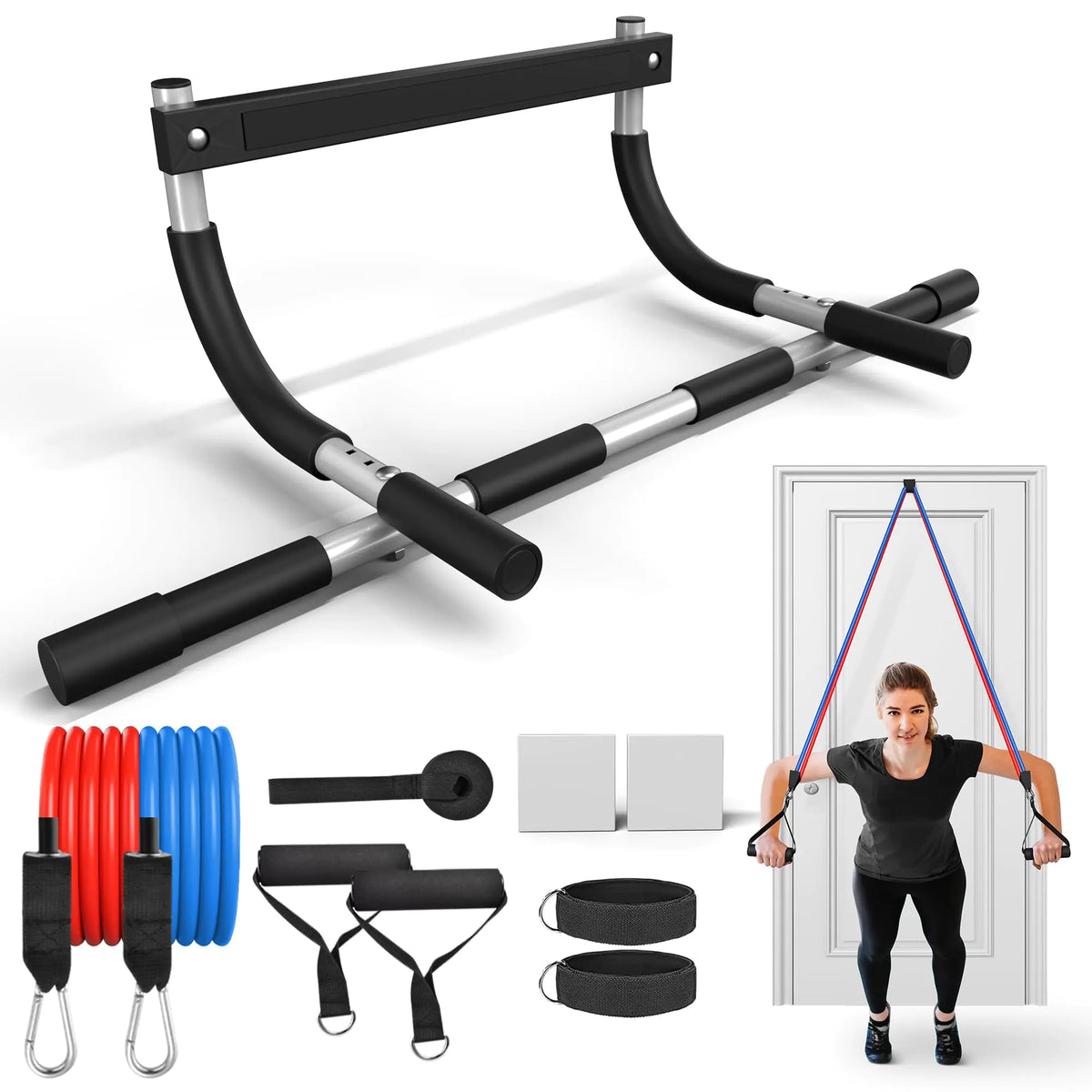 Adjustable Doorway Pull Up Bar with Bands