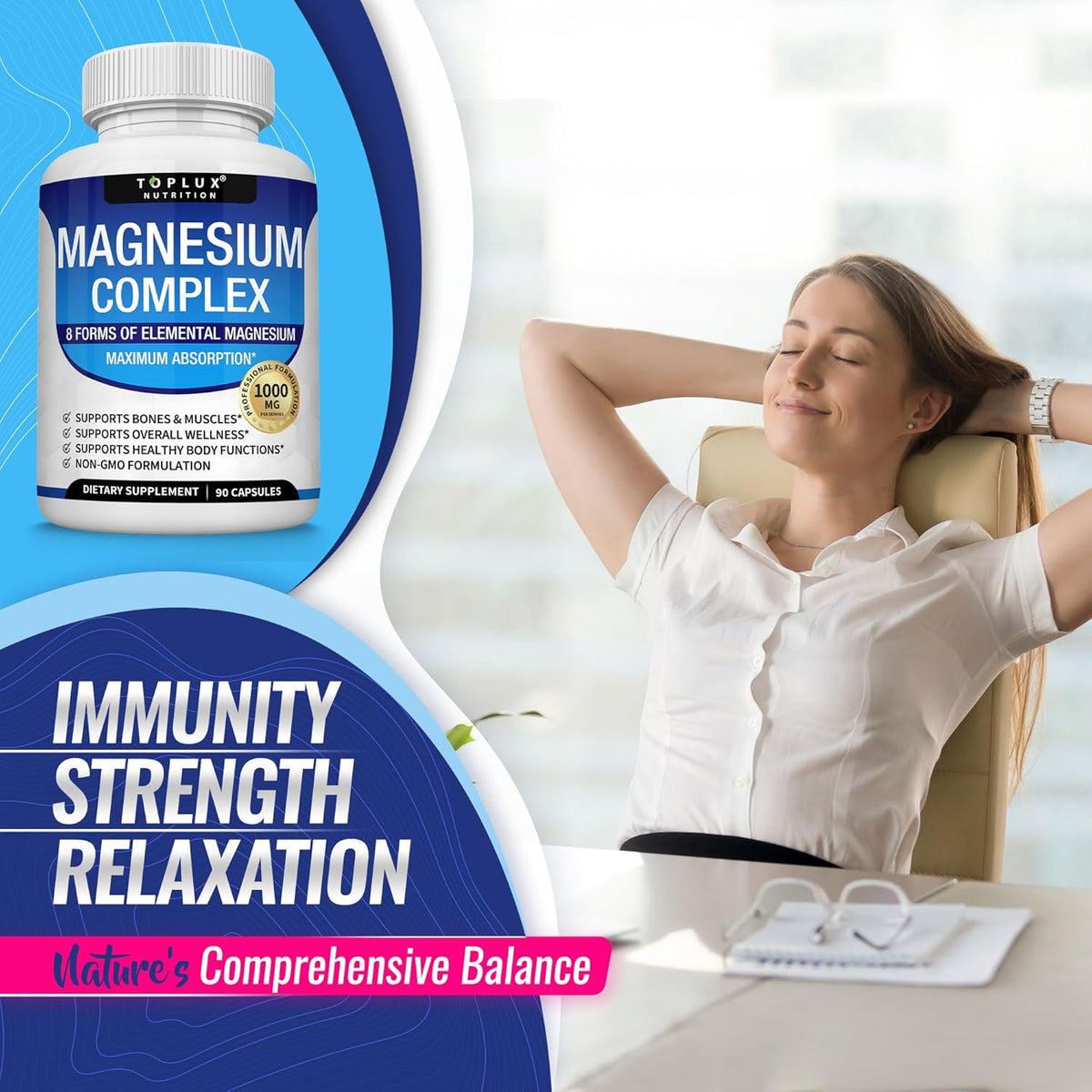 Magnesium Complex 1000mg 90 Capsules Glycinate Citrate Malate