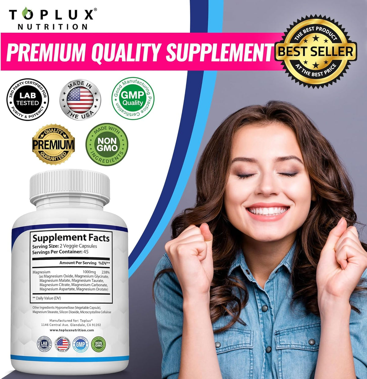 Magnesium Complex 1000mg 90 Capsules Glycinate Citrate Malate