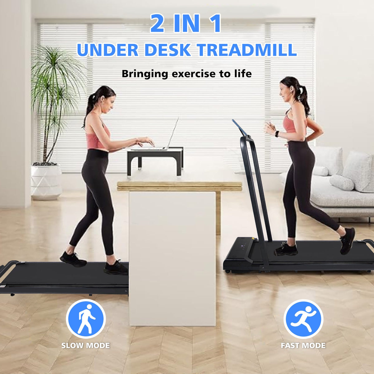 2 in 1 Folding Walking Pad Treadmill Portable
