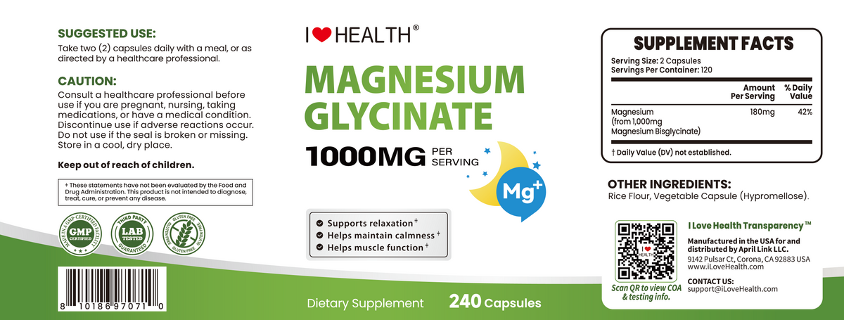 Magnesium Glycinate 240 Capsules High Absorption Supplement