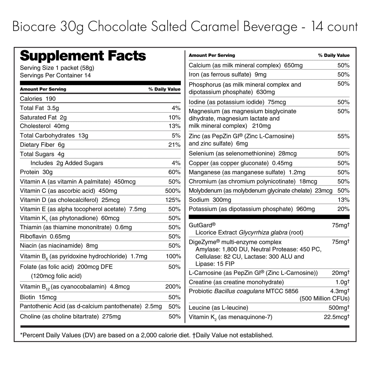 30g Protein Chocolate Salted Caramel Biocare Beverage 14 Count