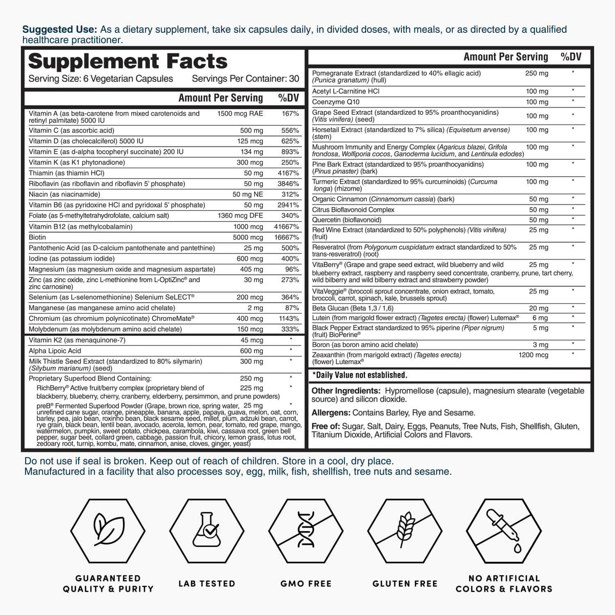 Gold Six Daily Advanced Multivitamin 180 Capsules