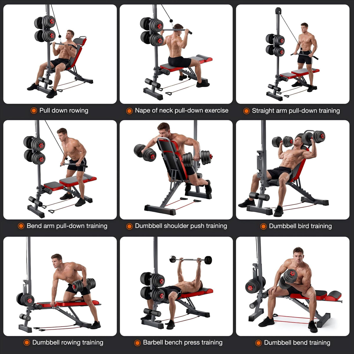 Multi Functional Weight Bench with Pulley Adjustable Backrest